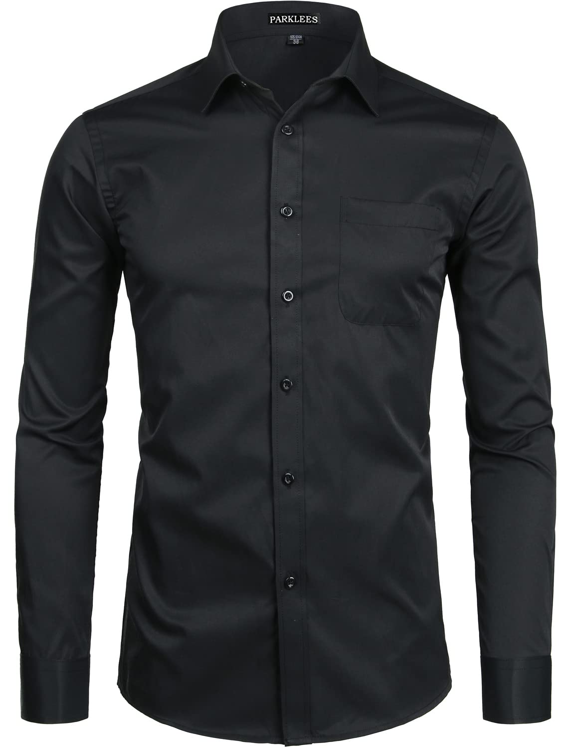 PARKLEES mens long sleeve dress shirt plain slim fit casual business formal butt