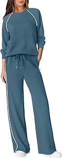 Sampeel Conjunto deportivo de 2 piezas para mujer, conjunto de pantalones de pierna ancha a juego, ropa de moda
