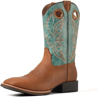 SUREWAY Men's Cowboy Boots, Square Toe Pull On Soft Toe Western Boot