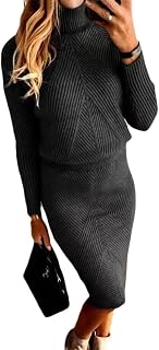 ORANDESIGNE Women's Knitted Sweater Dress Set 2 Pieces Winter Turtleneck Sweater and Pencil Skirt Knitted Elegant Bodycon Dress