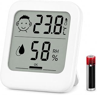 Digital Hygrometer Baby Room Thermometer Indoor Reptile(1 Pack White AAA | Ambient Thermometer AAA Batteries Temperature Monitor and Humidity Meter for Home Office Comfort Reptile Thermometer