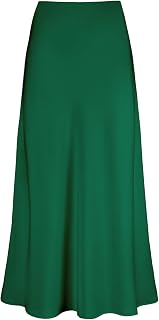 Outoshe Women's Satin High Waisted Maxi Skirts Hidden Elasticized Waistband A Line Long Skirt