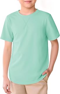 Haloumoning Kids Short Sleeve Shirts Summer Round Neck Curved Hem Tunic Top T-Shirt Basic 5-14 Years