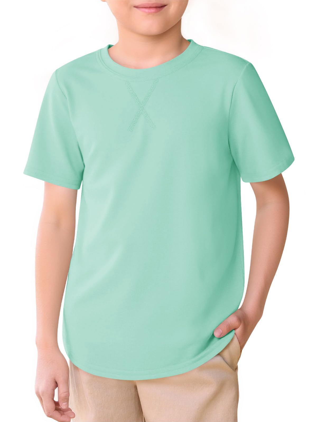 Haloumoning Kids Short Sleeve Shirts Summer Round Neck Curved Hem Tunic Top T-Sh