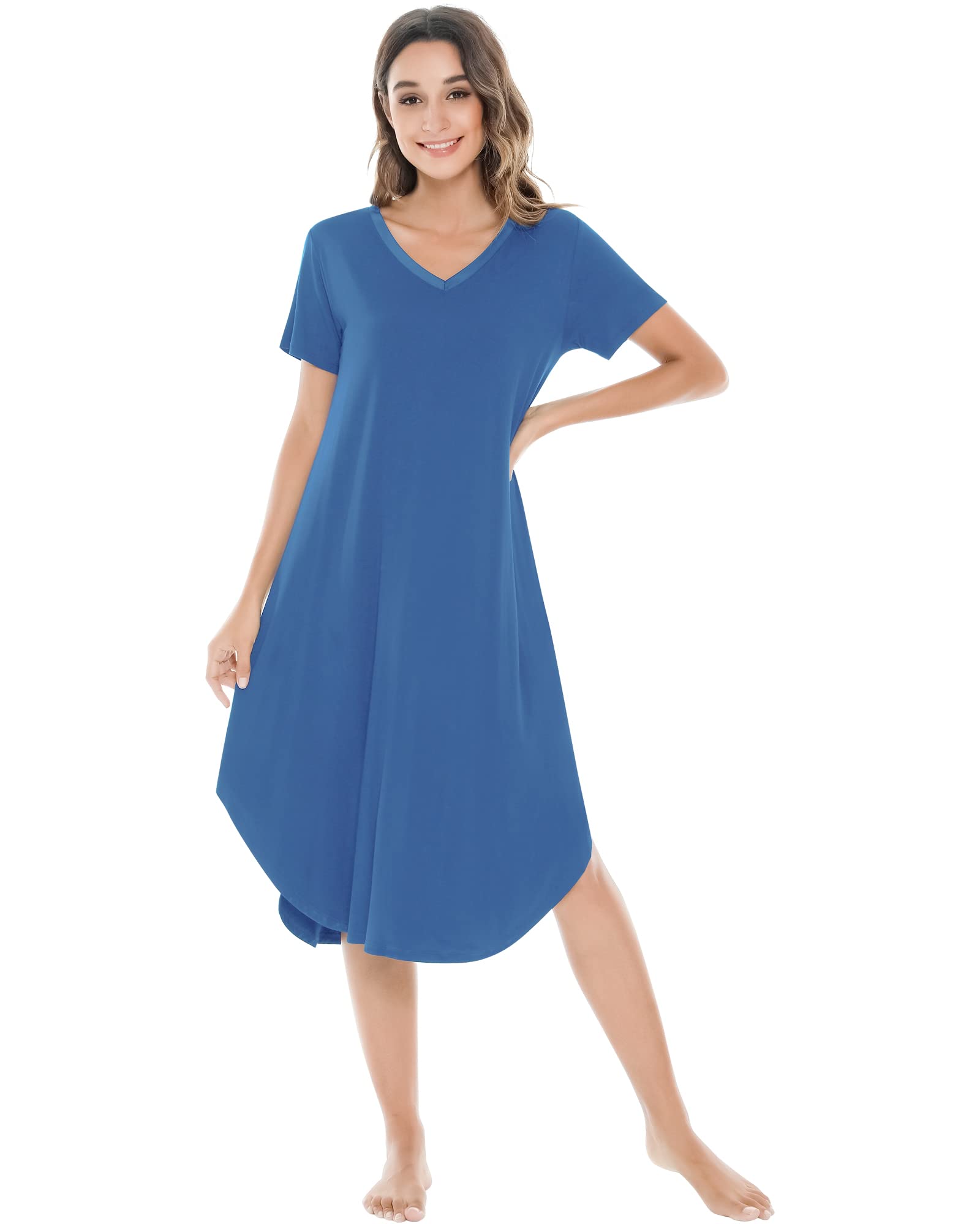NACHILA nightgowns for women viscose made from bamboo v neck short sleeve cool s