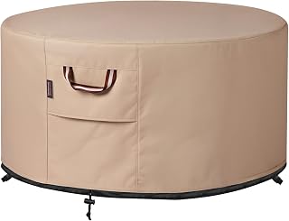 QH.HOME Fire Pit Cover Round 48", 900D Heavy Duty Fabric 100% Waterproof | Fits 45"-48" Outdoor Gas Fire Pit Table/Bowl, Fade & Tear resistant Firepit Cover, with Buckle & Drawstring for Windproof