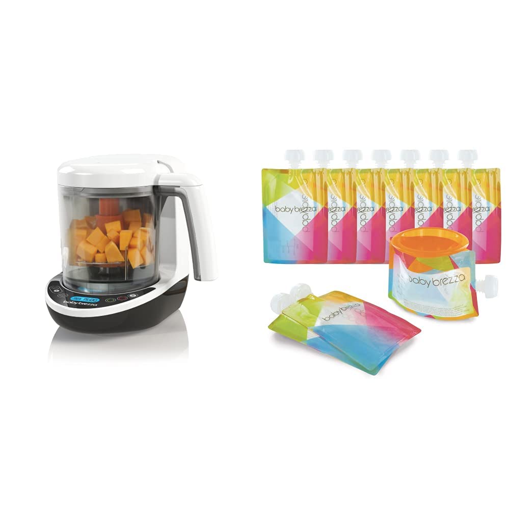 Baby Brezza BRZ00141 Baby Food Maker Complete, White & Reusable Easy-Fill Pouch 