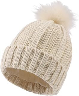 Zsedrut Women Winter Beanie Hat Satin Lined Warm Beanie with Pompom Classic Lady’s Hats