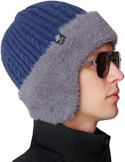 Winter Beanie Hat Fleece Lined Earmuffs for Men Warm Thermal Knit Beanie Hat Outdoor