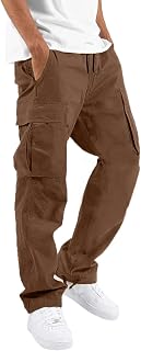 Hungson Mens Casual Hiking Jogging Athletic Cotton Cargo Pants Loose Straight Trousers