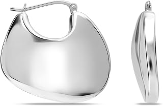 LeCalla 925 Sterling Silver Chunky Hoop Earrings | Lightweight Classic Handmade Electroform Hollow Hoops | Italian Design Shrimp Earrings Hoop for Women