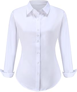 Womens Dress Shirts Long Sleeve NO Iron Shirt Wrinkle Free Work Top