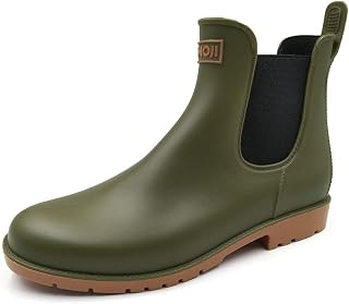 AMOJI Unisex Chelsea Rain Boots Waterproof Ankle Boots Anti-slip Elastic Garden Shoes Short Booties Rainy Footwear Lady Wellies Olive CB919 27.0 cm 8 UK Men/9 UK Women