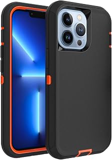Case for iPhone 12 Pro Max, Heavy-Duty Tough Rugged Shockproof Drop Protective Cover Phone Cases, Black+Orange
