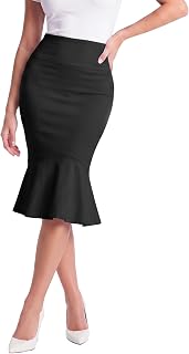 Hybrid & Company Womens Premium Nylon Ponte Stretch Office Fishtail Pencil Skirt High Waist Made in The USA Below Knee