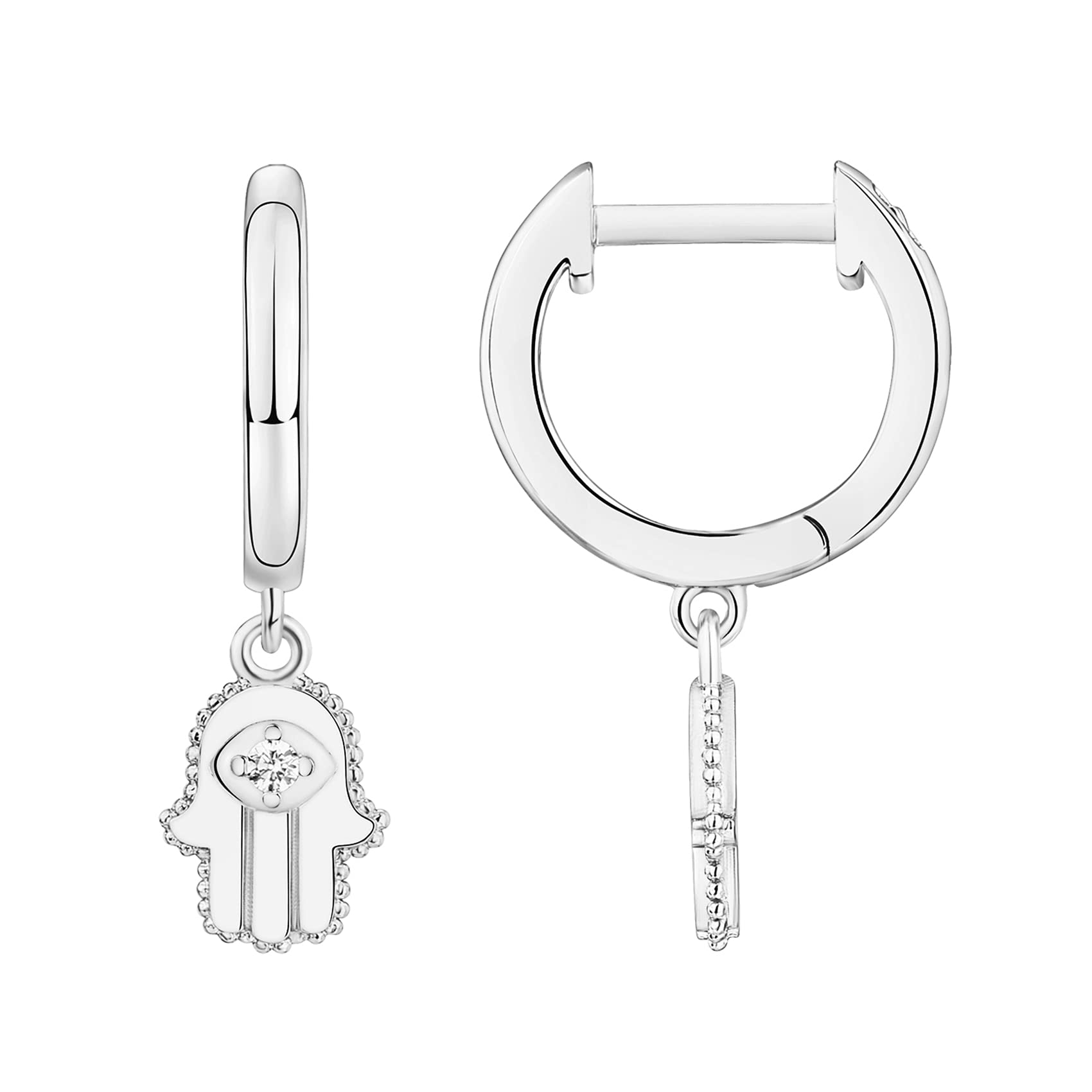 PAVOI 925 Sterling Silver Huggie Earrings, White Gold, Size 13 Millimeters