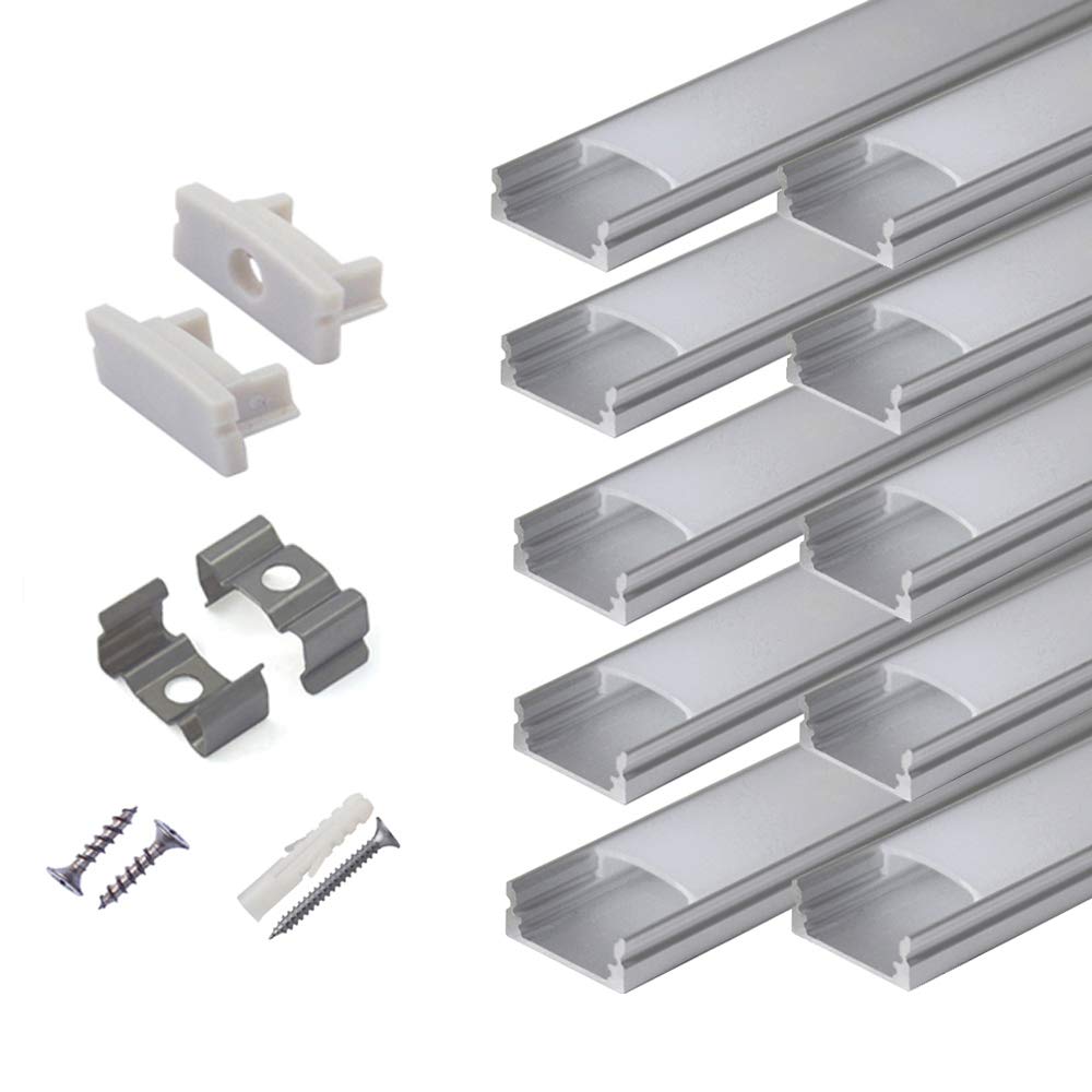 hunhun 10-Pack 6.6ft/ 2Meter U Shape LED Aluminum Channel System with Milky Cove