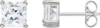 Amazon Essentials Plated Sterling Silver Cubic Zirconia Stud Earrings (Round & Princess)