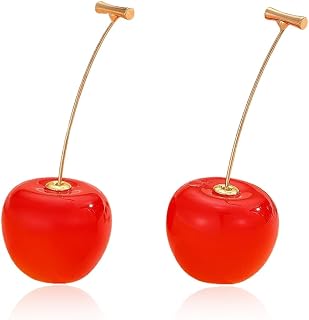 Cherry Earrings for Women Fun Fruit Drop Dangle Earrings Cute 3D Red Jewelry Unique Fruit Charm Jewelry for Women