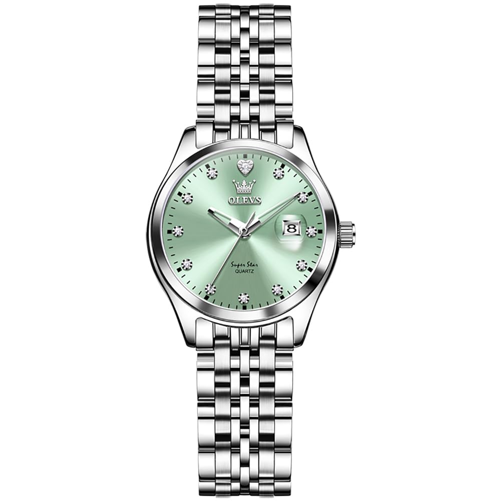 OLEVS Stainless Steel Watches for Women, Luxury Silver Watch for Women with Date