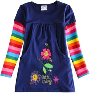 VIKITA Girls and Girls Long Sleeve Striped Cotton T-Shirt Dress, Sh7371