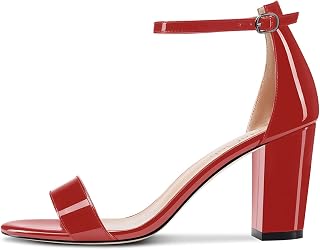 NobleOnly Women's Chunky Wide High Heel Open Toe Sandals Strap Ankle Cute Wedding Dress Clear Shoes