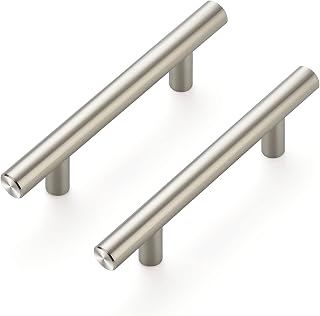 Ravinte Cabinet Handles, Brushed Nickel,5" Length,3" Hole Center,30 Pack | Stainless Steel Pull Feel, Round T-Bar Shape, Kitchen Cabinet Pulls, For Cupboards, Drawers, Dressers, Cabinets