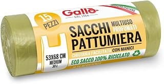 Gallo, 15 Recycled Plastic Bin Bags, 100% Recycled, 53 x 68 cm, 30 Litres, Transparent Yellow