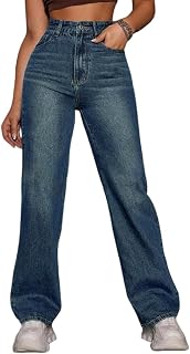 shownicer Women's Long Jeans High Waist Jeans Wide Jeans Baggy Denim Straight Trousers Vintage Stretch Casual Jeans Straight Wide Leg Pants Denim Trousers