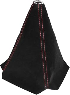 BESULEN Car Shift Boot Cover, Suede Leather Shift Knob Boot Dust Cover, Universal Manual/Auto Shifter Boot Sleeve Replacement, Handbrake Gaiter Car Interior Accessories (Black/Red)