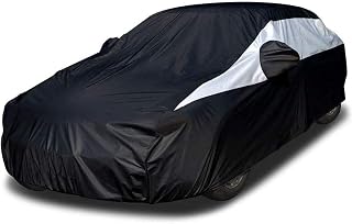 Titan Jet Black Poly 210T Car Cover for Sedans 472-513 cm. Waterproof, UV Protection, Scratch Resistant, Driver-Side Zippered Opening. Fits Camry, Accord and More.