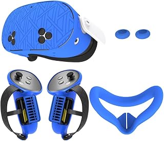 Upgraded Silicone Accessories for Meta Quest 3S - Protective Soft Shell, Controller Grips, Face Cover & Rocker Covers (Blue)