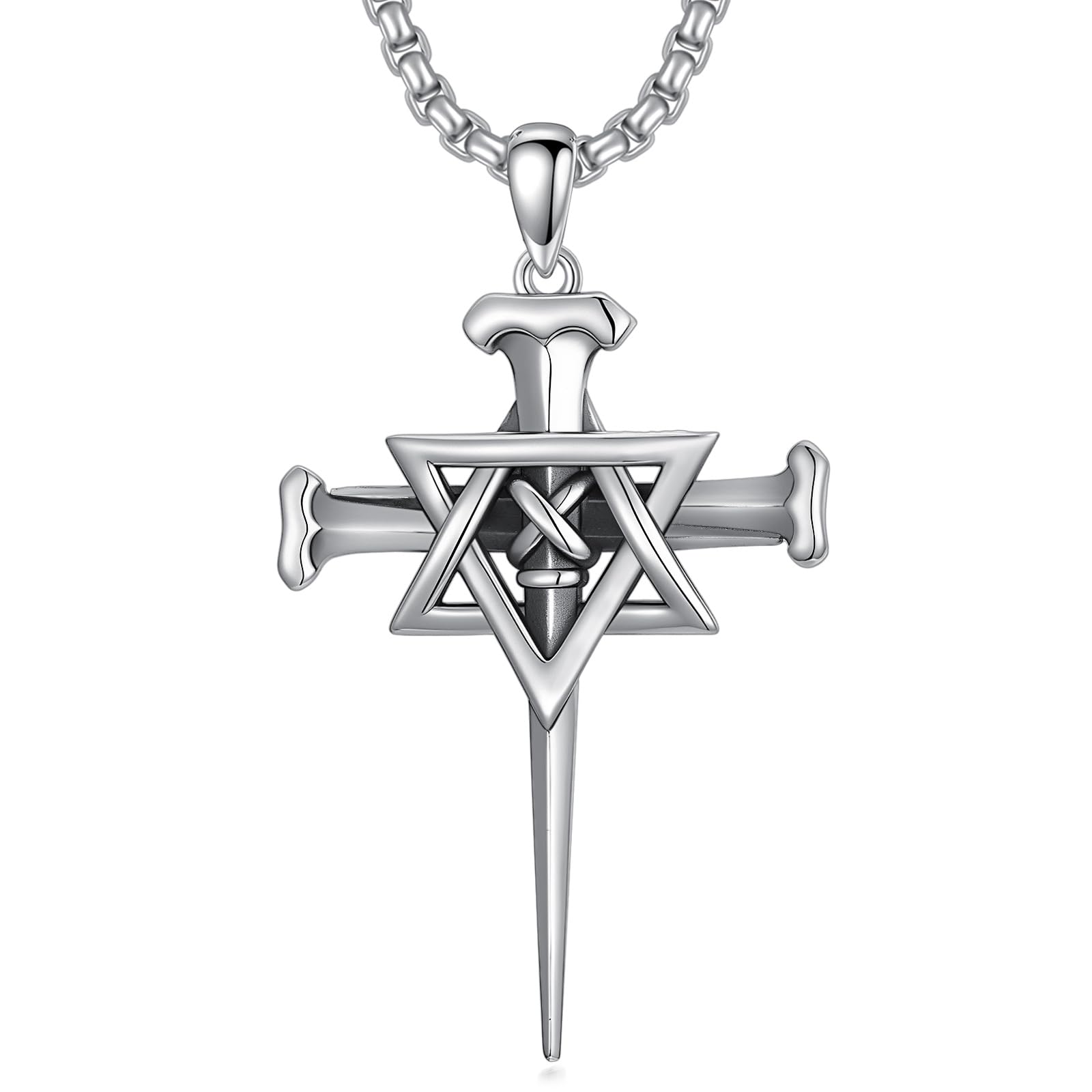PROESS Cross Star Of David Necklace 925 Sterling Silver Cross Pendant Necklace F