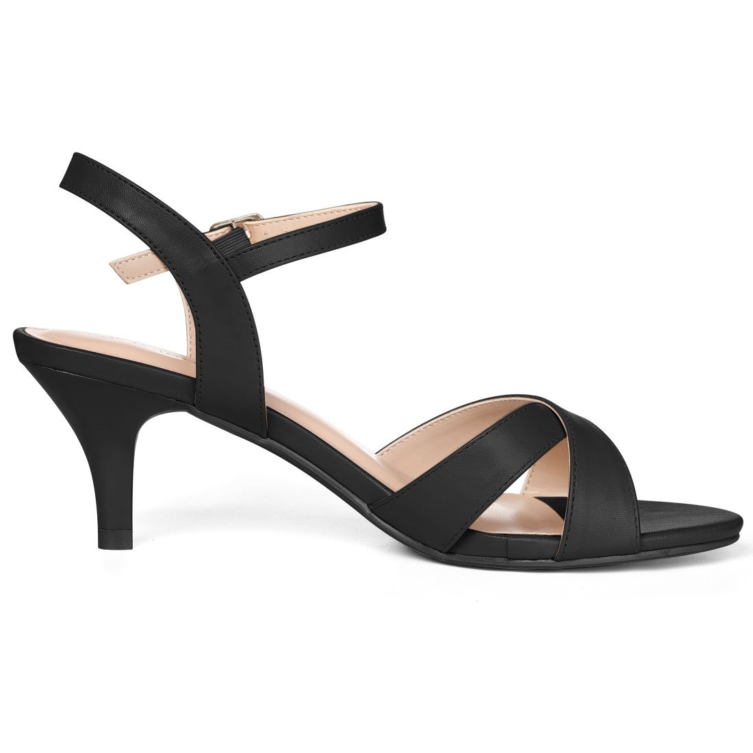 Allegra K Women Cushioned Footbed Open Toe Cross Straps Kitten Heel Sandals