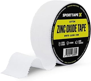 SPORTTAPE Zinc Oxide Tape - 2.5cm x 10m - White Rigid Strapping Finger Tape | Rigid Wrist, Toe, Finger Tape, Boxing & MMA Hand Wrap, Sports Strapping Tape, Athletic Tape for Football, Rowing, Volleyball