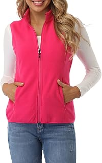 fuinloth Women's Sleeveless Fleece Gilet, Lightweight, with Stand-Up Collar and Zip Pockets