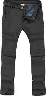 TBMPOY Men's Snow Ski Waterproof Fleece Lined Pants Outdoor Hiking Mountain Softshell with Belt