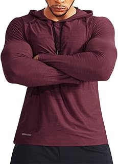 Muscle Alive Men's Long Sleeve Hooded Sweatshirt Elastic Lightweight Sweatshirts Polyester and Spandex