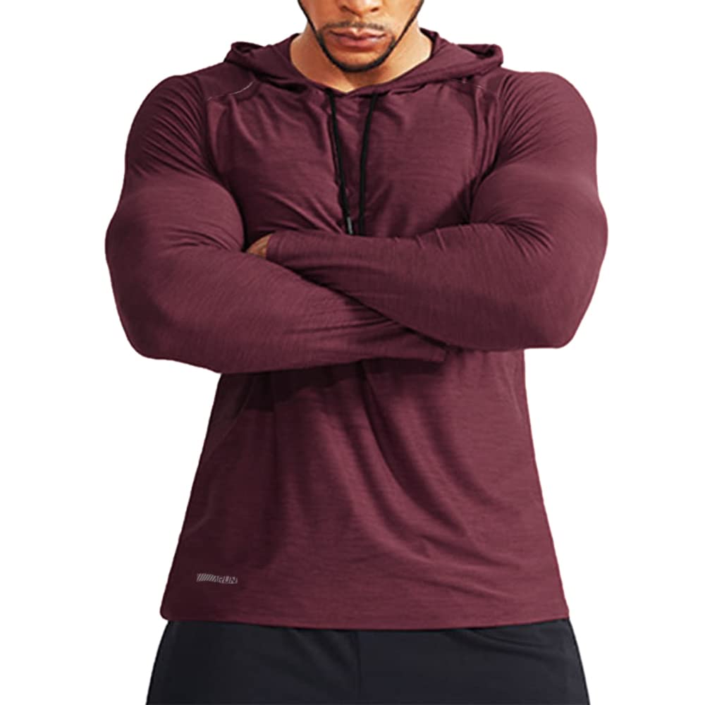 Muscle Alive Men's Long Sleeve Hooded Sweatshirt Elastic Lightweight Sweatshirts