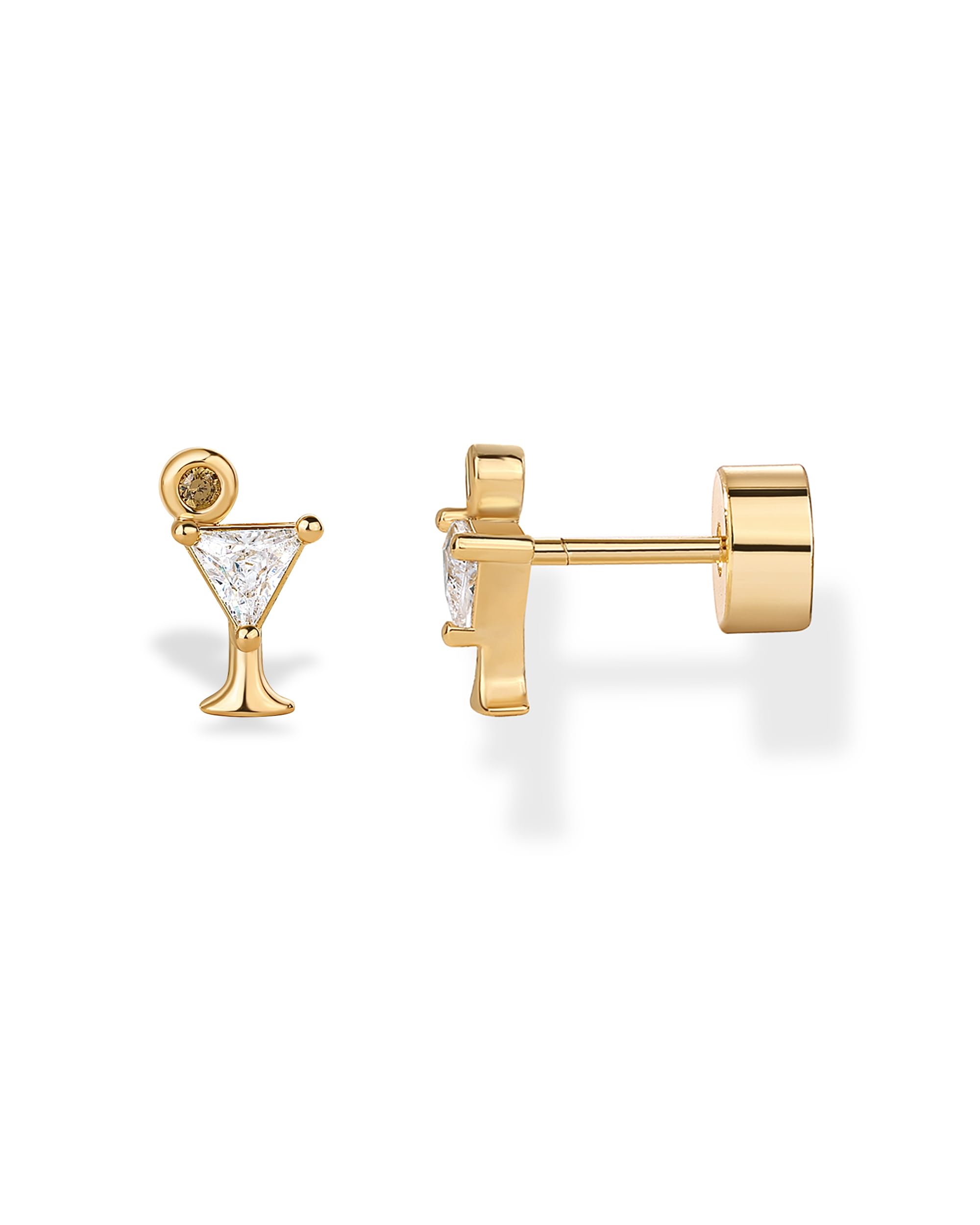 PAVOI Dainty Flat Back Earrings for Women, 14K Gold Plated CZ Stud Piercing