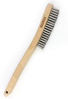 MAXMAN Wire Brush, 14" Stainless Steel Bristle, Heavy Duty Rust Remover | Long Beech Handle, Large Size, Wire Brushes for Cleaning Rust, Grill Brush, Stiff Bristle Metal Brush, for Rust/Grill/Welding