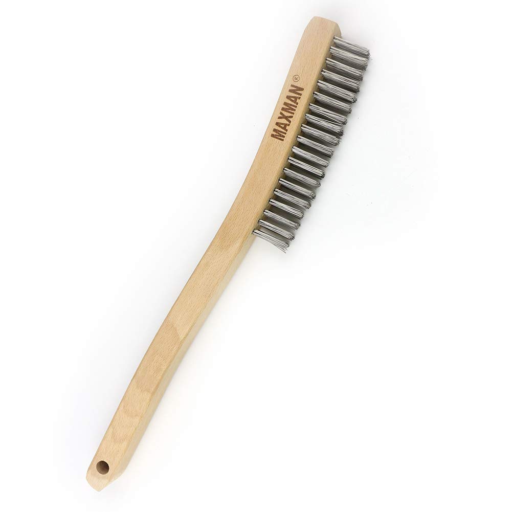 MAXMAN Wire Brush, 14" Stainless Steel Bristle, Heavy Duty Rust Remover | Long B