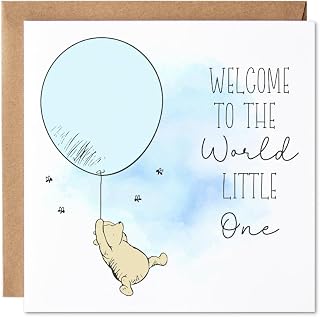 Maise & Rose New Baby Boy Card | Winnie The Pooh | Welcome To The World P6 | Little One, Congratulations, Son, Premium 300gsm Cardstock, Plastic Free, Fully Recyclable, Made In The Uk
