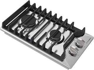 12 Inch Gas Cooktop, ThermoMate Heavy Built In Gas Rangetop with 2 High Efficiency SABAF Burners, NG/LPG Convertible 304 Stainless Steel Stove Top with Flame Out Protection, CSA Certified