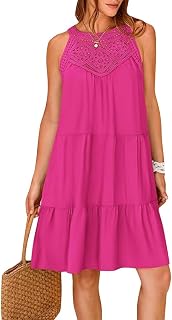 Odizli Women's Summer Dress Sleeveless Halter Neck Lace Boho A-Line Knee Length Dress