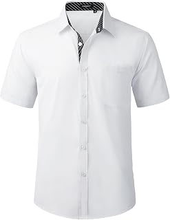 HISDERN Men's Short Sleeve Dress Shirt Regular Fit - Solid Summer Shirt with Chest Pocket S-4XL