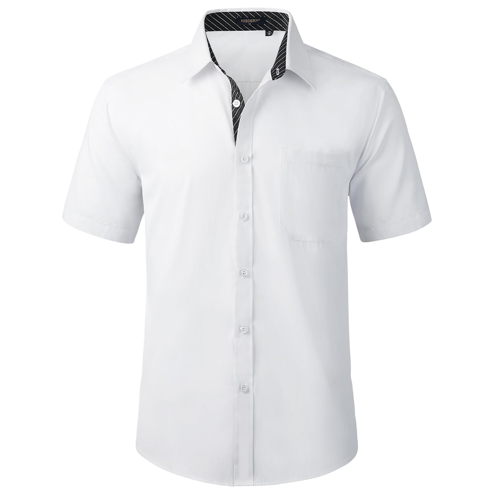 HISDERN Men's Short Sleeve Dress Shirt Regular Fit - Solid Summer Shirt with Che