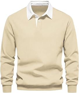 ZAFUL Mens Polo Shirts Long Sleeve Pullover Sweatshirts Contrast Collar Button Down Golf Shirt