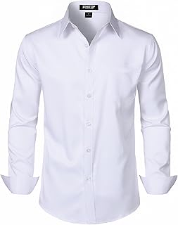 JEMITOP Men's Stretch Slim Fit Dress Shirts Formal Wedding Prom Business Long Sleeve Button Down Shirt with Pocket