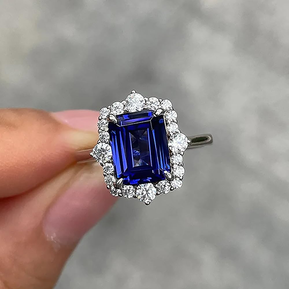 Women's Elegant 4 Prong Set Blue Cubic Zirconia Ring Anniversary Party